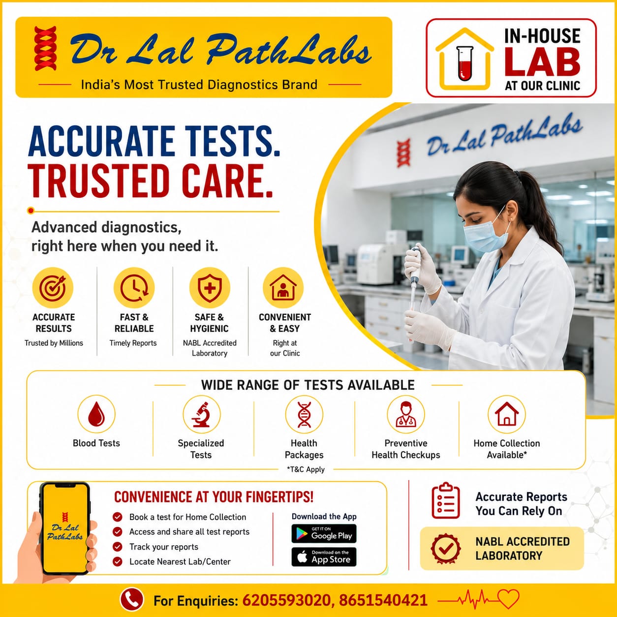 In-house Dr Lal PathLabs — accurate tests, NABL-accredited laboratory at the clinic